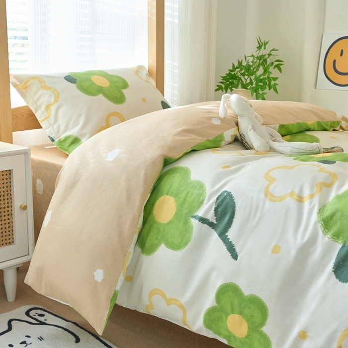 91家纺网 家纺一手货源 找家纺 珂博家纺 2025新款12868全棉纯棉小清新印花学生宿舍上下铺三件套 春色满园