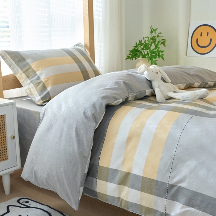 91家纺网 家纺一手货源 找家纺 珂博家纺 2025新款12868全棉纯棉小清新印花学生宿舍上下铺三件套 花岗岩绿