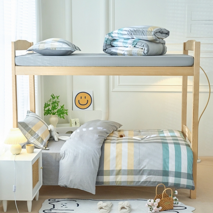 珂博家纺 2025新款12868全棉纯棉小清新印花学生宿舍上下铺三件套 花岗岩绿