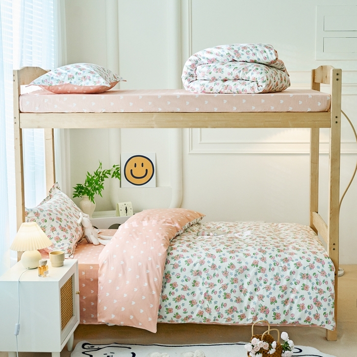 珂博家纺 2025新款12868全棉纯棉小清新印花学生宿舍上下铺三件套 世外桃源