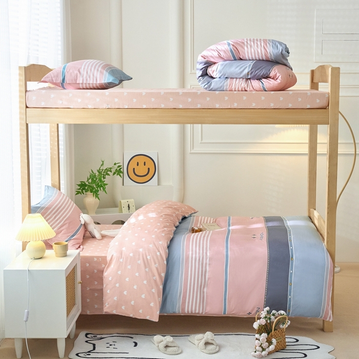 珂博家纺 2025新款12868全棉纯棉小清新印花学生宿舍上下铺三件套 午后奶茶