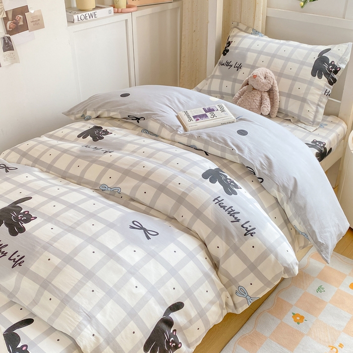 91家纺网 家纺一手货源 找家纺 朵安2025新款全棉印花学生三件套 大眼猫