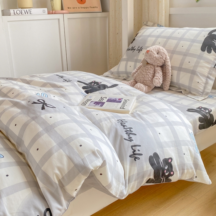 91家纺网 家纺一手货源 找家纺 朵安2025新款全棉印花学生三件套 大眼猫