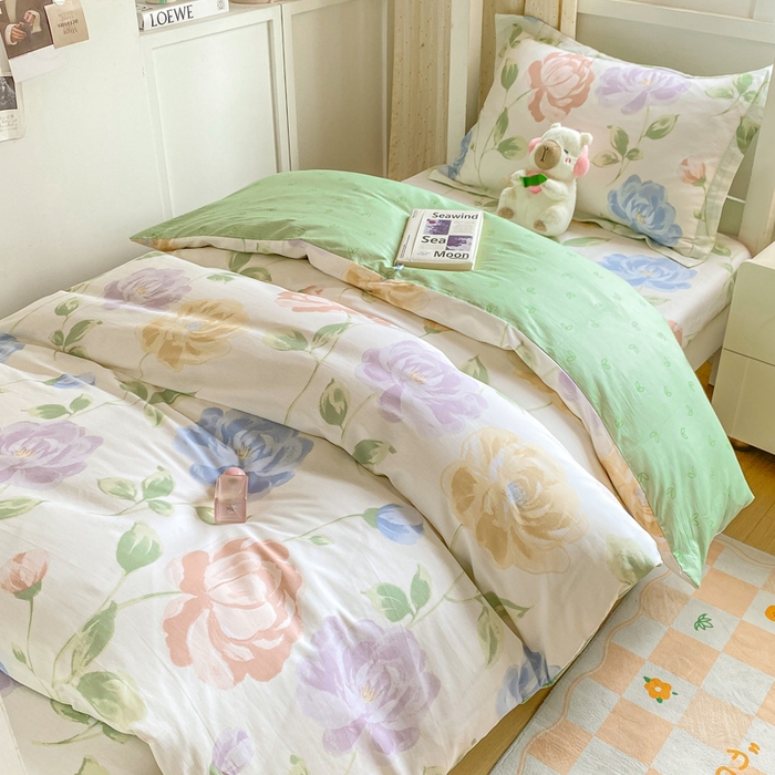 91家纺网 家纺一手货源 找家纺 朵安2025新款全棉印花学生三件套 玫瑰花海