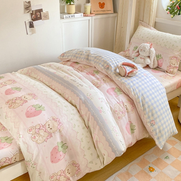 91家纺网 家纺一手货源 找家纺 朵安2025新款全棉印花学生三件套 妮娜熊