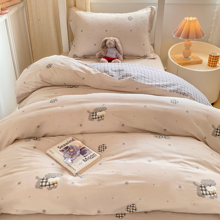 91家纺网 家纺一手货源 找家纺 朵安2025新款全棉印花学生三件套 皮皮狗