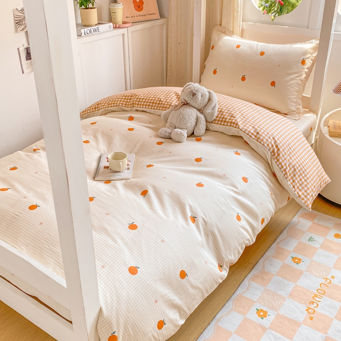 91家纺网 家纺一手货源 找家纺 朵安2025新款全棉印花学生三件套 甜橙