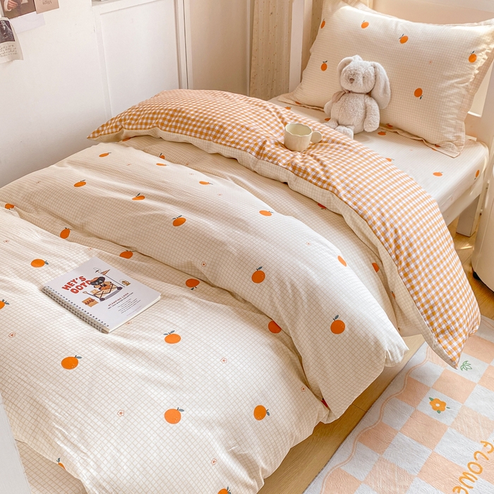 91家纺网 家纺一手货源 找家纺 朵安2025新款全棉印花学生三件套 甜橙