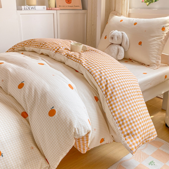 91家纺网 家纺一手货源 找家纺 朵安2025新款全棉印花学生三件套 甜橙