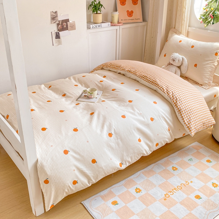 91家纺网 家纺一手货源 找家纺 朵安2025新款全棉印花学生三件套 甜橙