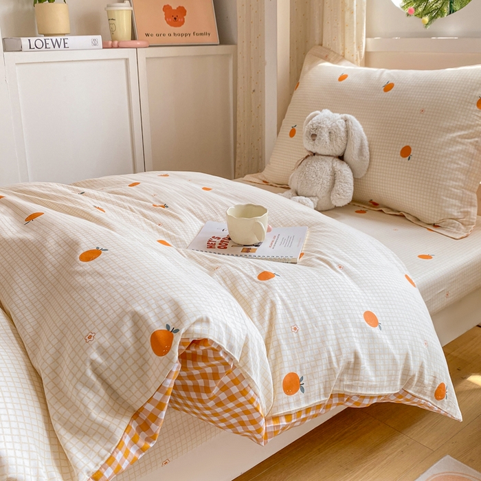 91家纺网 家纺一手货源 找家纺 朵安2025新款全棉印花学生三件套 甜橙