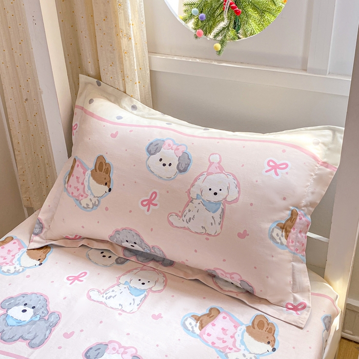 91家纺网 家纺一手货源 找家纺 朵安2025新款全棉印花学生三件套 甜心樱桃狗