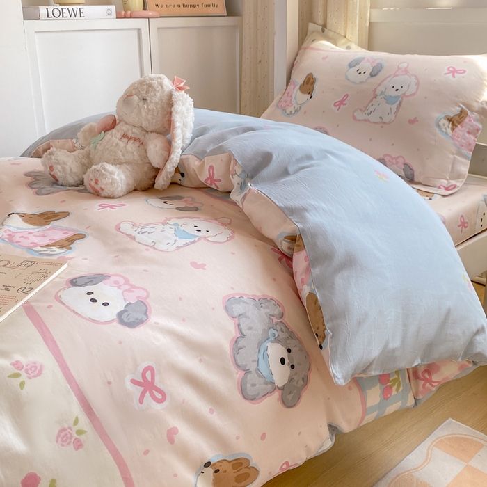 91家纺网 家纺一手货源 找家纺 朵安2025新款全棉印花学生三件套 甜心樱桃狗