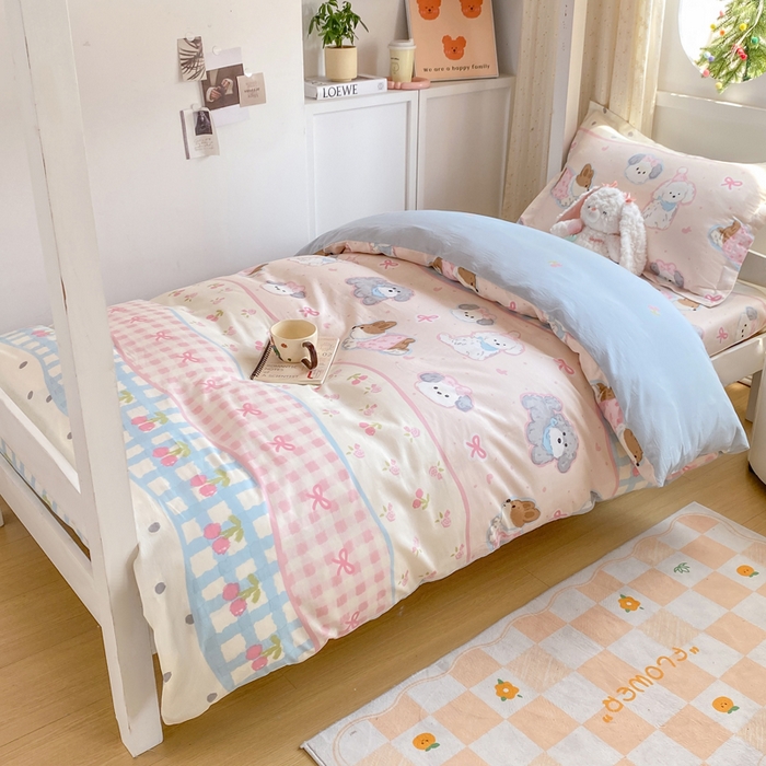 91家纺网 家纺一手货源 找家纺 朵安2025新款全棉印花学生三件套 甜心樱桃狗