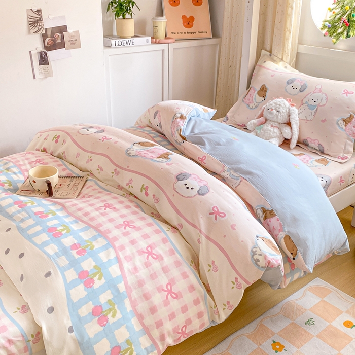 91家纺网 家纺一手货源 找家纺 朵安2025新款全棉印花学生三件套 甜心樱桃狗