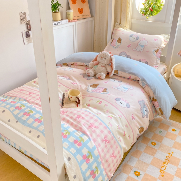 91家纺网 家纺一手货源 找家纺 朵安2025新款全棉印花学生三件套 甜心樱桃狗