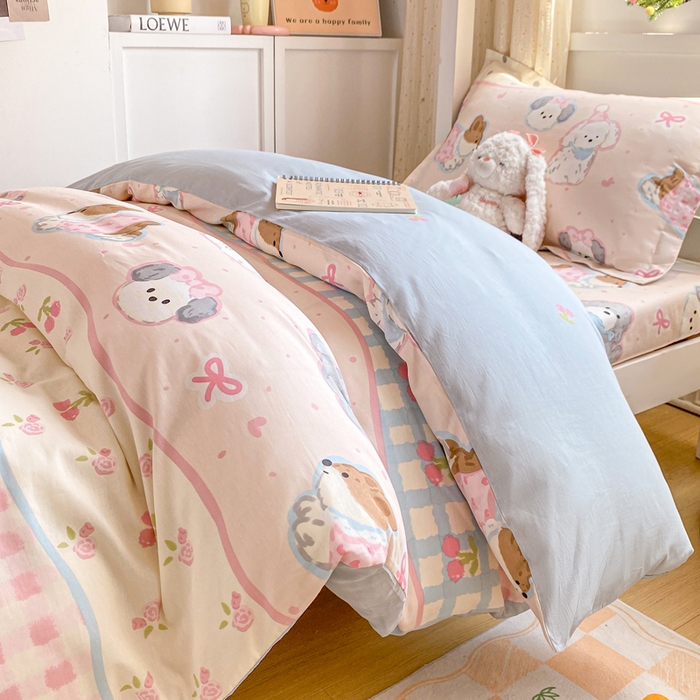 91家纺网 家纺一手货源 找家纺 朵安2025新款全棉印花学生三件套 甜心樱桃狗