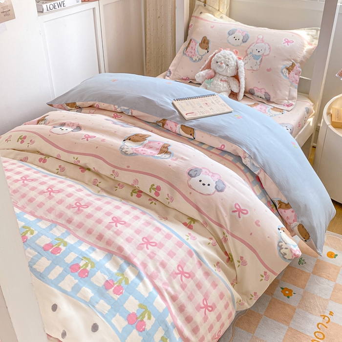 91家纺网 家纺一手货源 找家纺 朵安2025新款全棉印花学生三件套 甜心樱桃狗