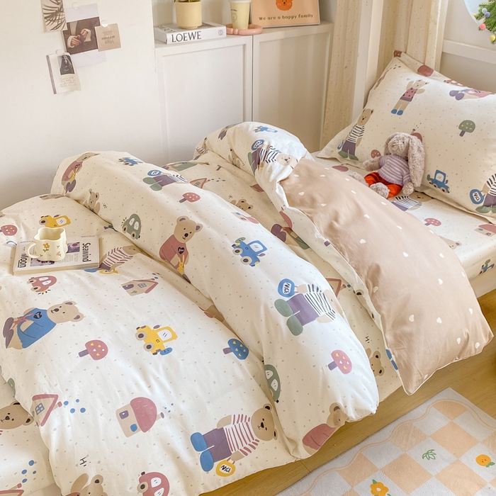 91家纺网 家纺一手货源 找家纺 朵安2025新款全棉印花学生三件套 小熊家园