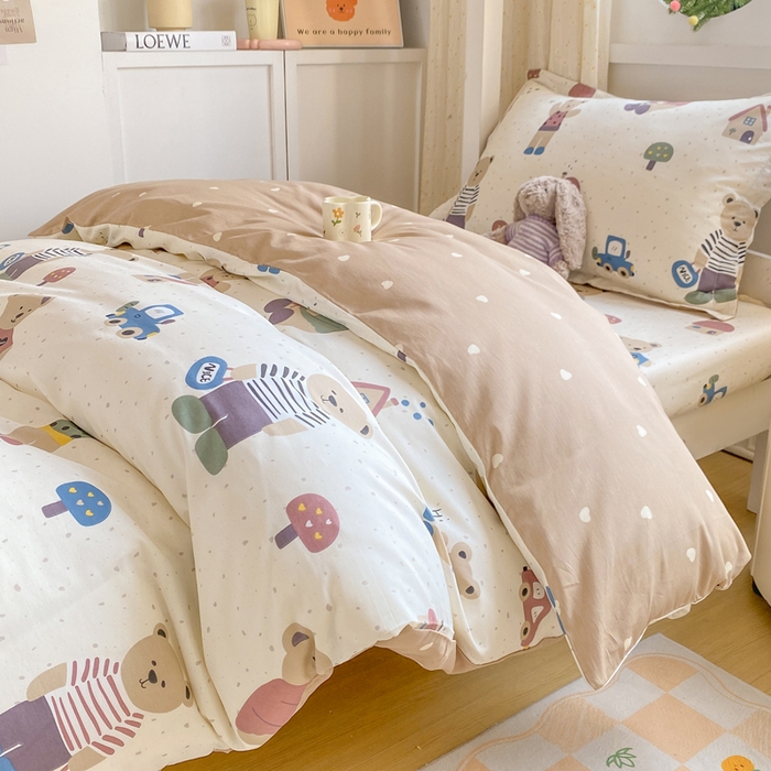 91家纺网 家纺一手货源 找家纺 朵安2025新款全棉印花学生三件套 小熊家园