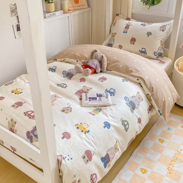 91家纺网 家纺一手货源 找家纺 朵安2025新款全棉印花学生三件套 小熊家园