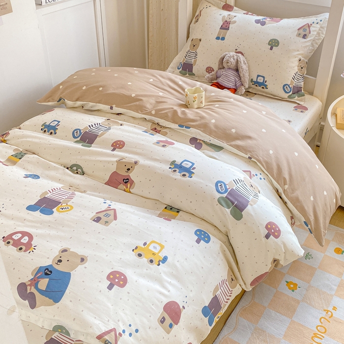 91家纺网 家纺一手货源 找家纺 朵安2025新款全棉印花学生三件套 小熊家园