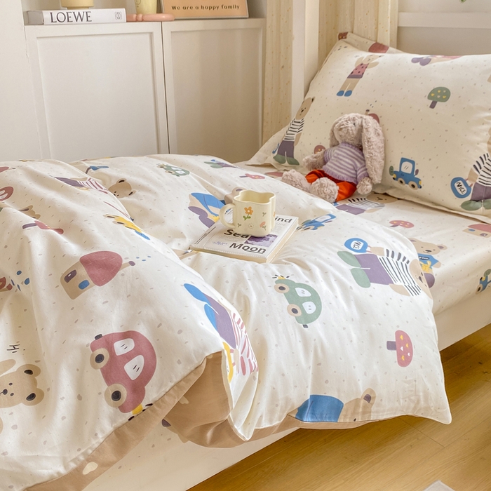 91家纺网 家纺一手货源 找家纺 朵安2025新款全棉印花学生三件套 小熊家园