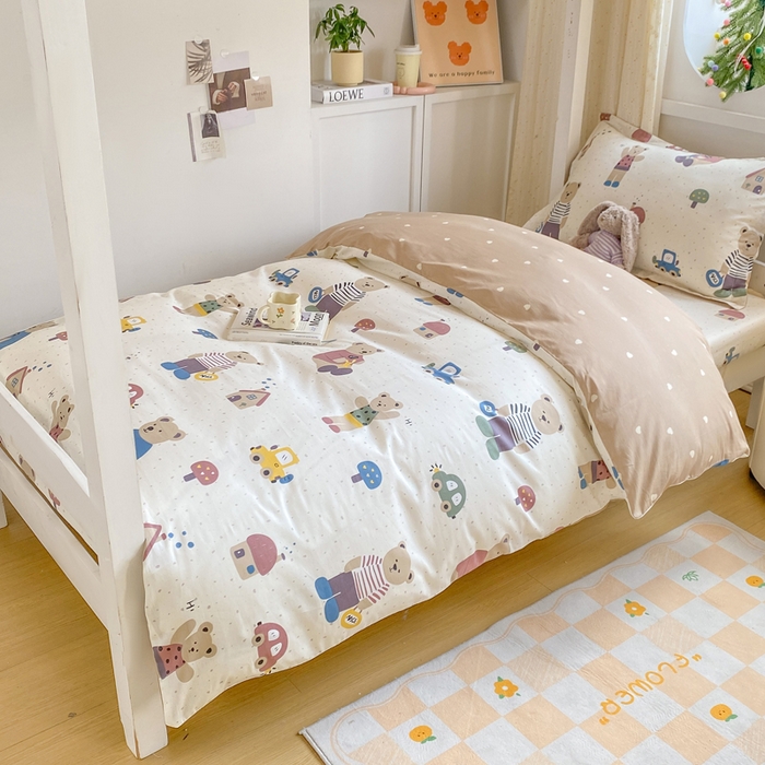 91家纺网 家纺一手货源 找家纺 朵安2025新款全棉印花学生三件套 小熊家园