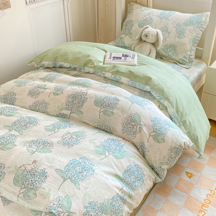 91家纺网 家纺一手货源 找家纺 朵安2025新款全棉印花学生三件套 绣球花语