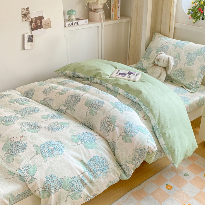 91家纺网 家纺一手货源 找家纺 朵安2025新款全棉印花学生三件套 绣球花语