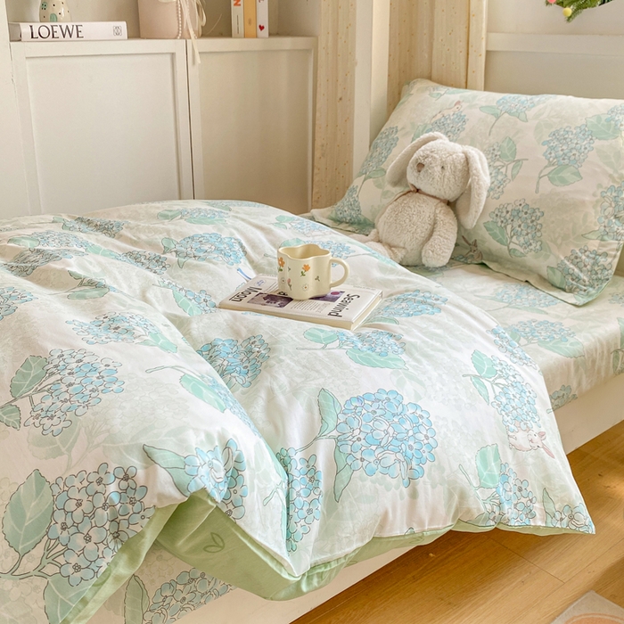 91家纺网 家纺一手货源 找家纺 朵安2025新款全棉印花学生三件套 绣球花语