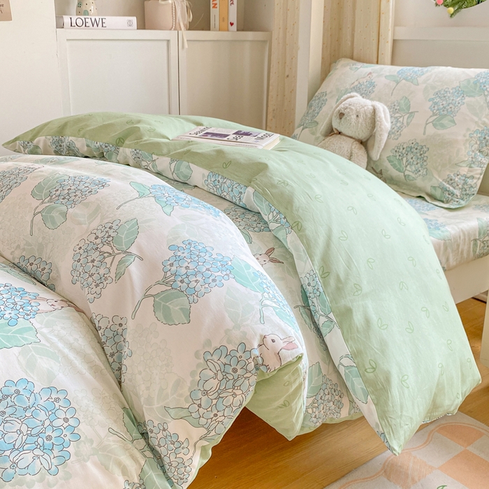 91家纺网 家纺一手货源 找家纺 朵安2025新款全棉印花学生三件套 绣球花语