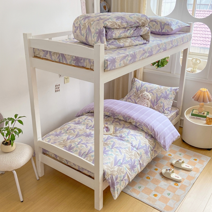 91家纺网 家纺一手货源 找家纺 朵安2025新款全棉印花学生三件套 紫叶倾城