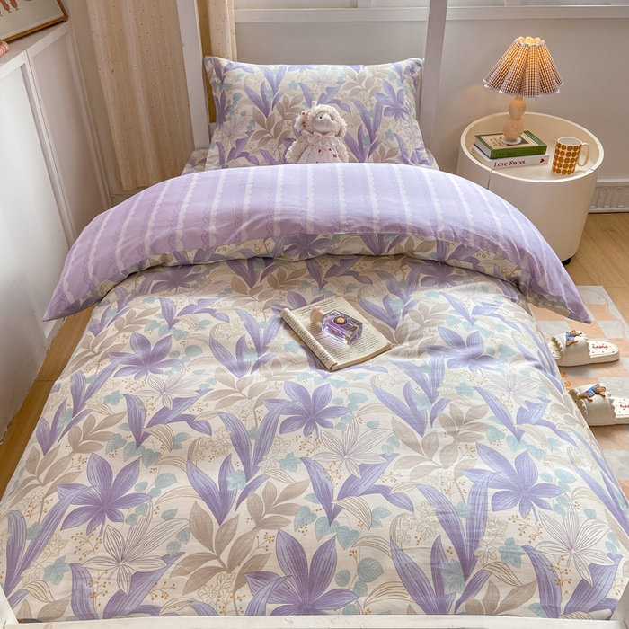 91家纺网 家纺一手货源 找家纺 朵安2025新款全棉印花学生三件套 紫叶倾城