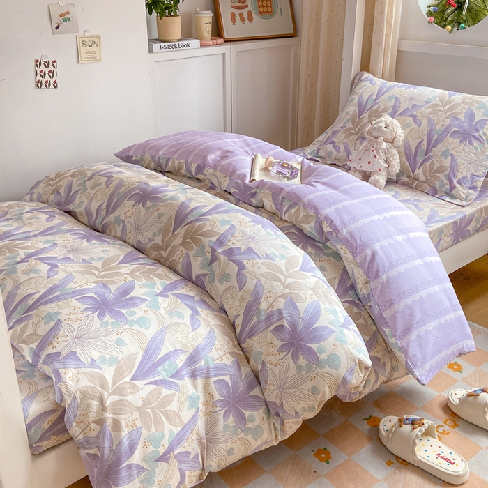 91家纺网 家纺一手货源 找家纺 朵安2025新款全棉印花学生三件套 紫叶倾城