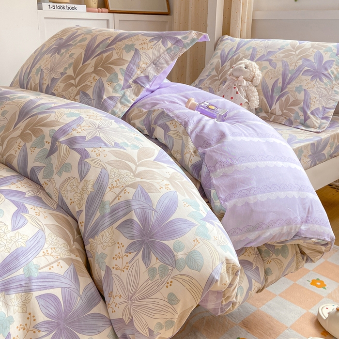 91家纺网 家纺一手货源 找家纺 朵安2025新款全棉印花学生三件套 紫叶倾城