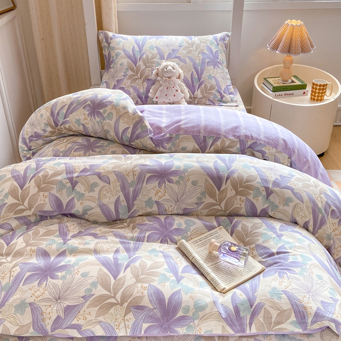 91家纺网 家纺一手货源 找家纺 朵安2025新款全棉印花学生三件套 紫叶倾城