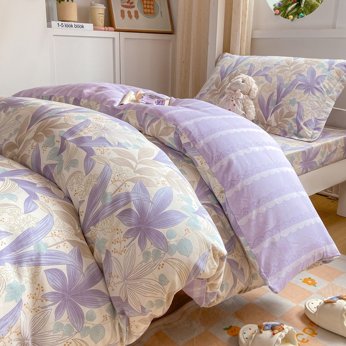 91家纺网 家纺一手货源 找家纺 朵安2025新款全棉印花学生三件套 紫叶倾城