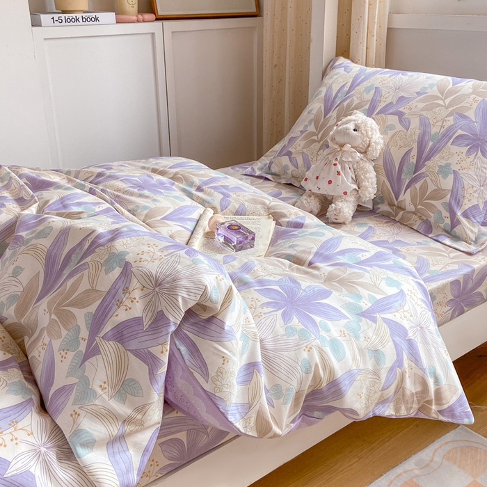 91家纺网 家纺一手货源 找家纺 朵安2025新款全棉印花学生三件套 紫叶倾城