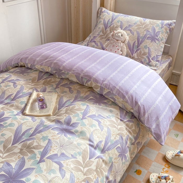 91家纺网 家纺一手货源 找家纺 朵安2025新款全棉印花学生三件套 紫叶倾城