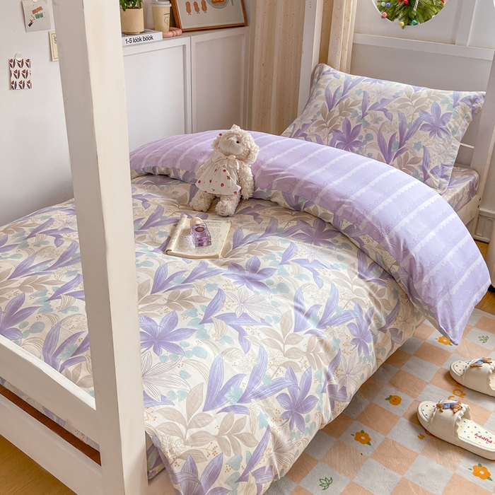 91家纺网 家纺一手货源 找家纺 朵安2025新款全棉印花学生三件套 紫叶倾城