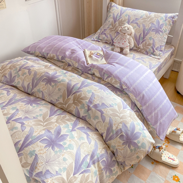 91家纺网 家纺一手货源 找家纺 朵安2025新款全棉印花学生三件套 紫叶倾城