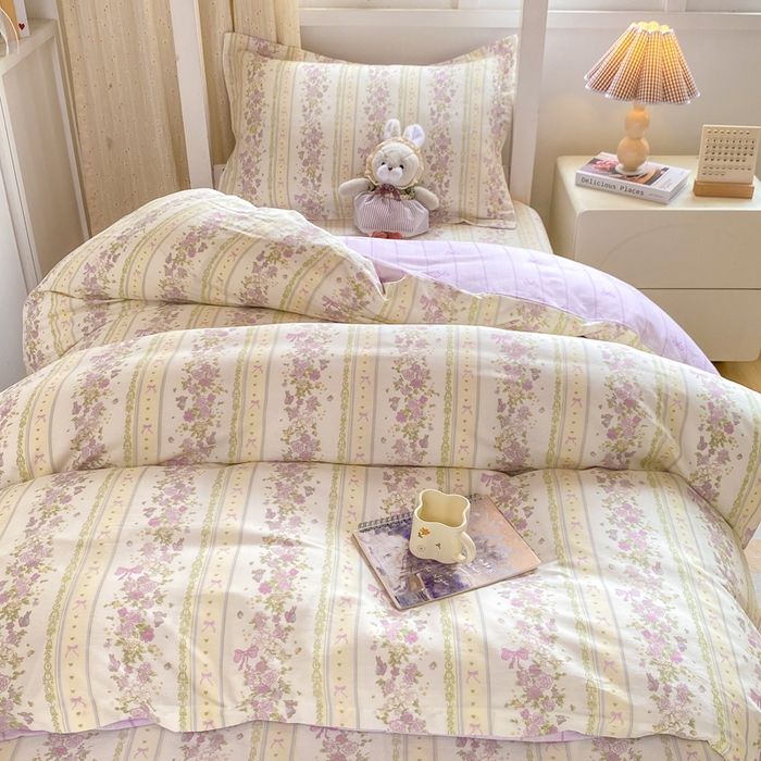 91家纺网 家纺一手货源 找家纺 朵安2025新款全棉印花学生三件套 紫韵花蔓