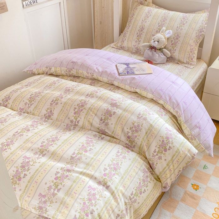 91家纺网 家纺一手货源 找家纺 朵安2025新款全棉印花学生三件套 紫韵花蔓