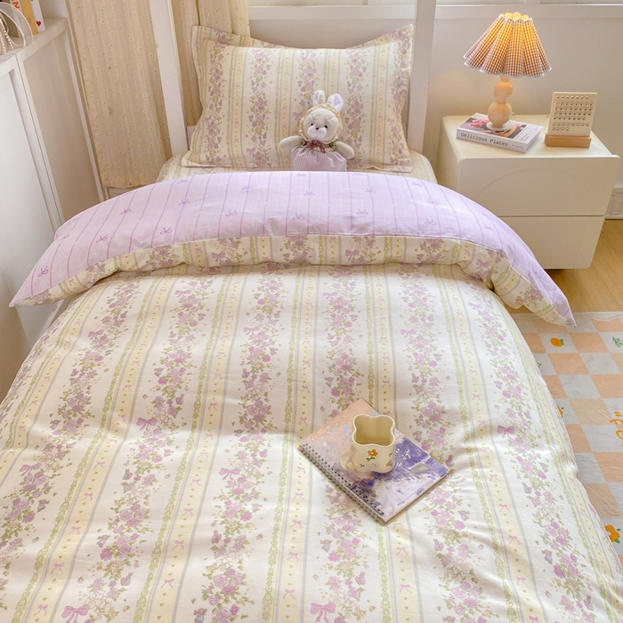 91家纺网 家纺一手货源 找家纺 朵安2025新款全棉印花学生三件套 紫韵花蔓