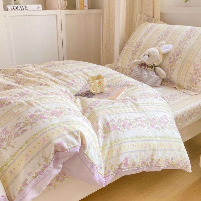 91家纺网 家纺一手货源 找家纺 朵安2025新款全棉印花学生三件套 紫韵花蔓