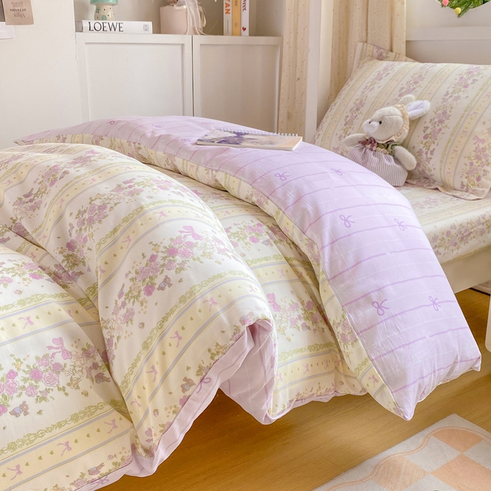 91家纺网 家纺一手货源 找家纺 朵安2025新款全棉印花学生三件套 紫韵花蔓