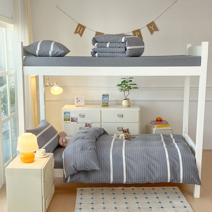 91家纺网 家纺一手货源 找家纺 （总）柠萌家居 2025年最新款学生宿舍全棉无印风A类良品宿舍上下铺三件套