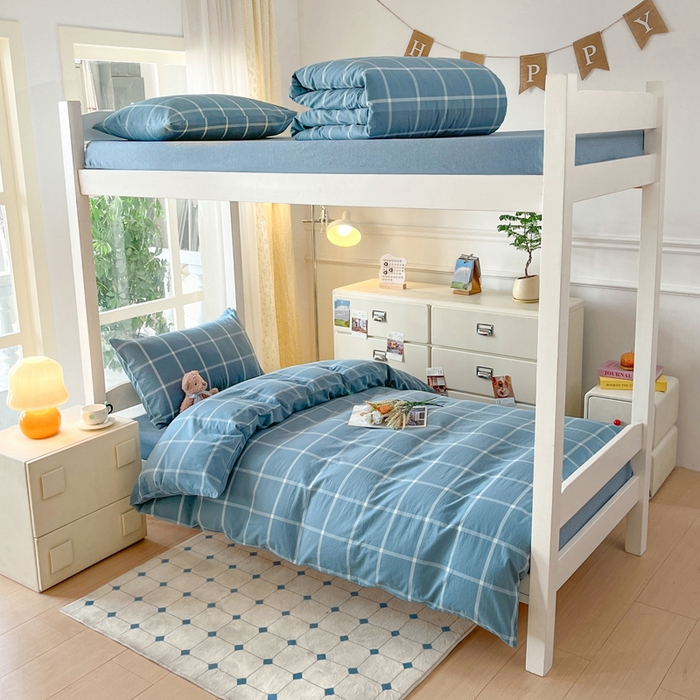 91家纺网 家纺一手货源 找家纺 （总）柠萌家居 2025年最新款学生宿舍全棉无印风A类良品宿舍上下铺三件套