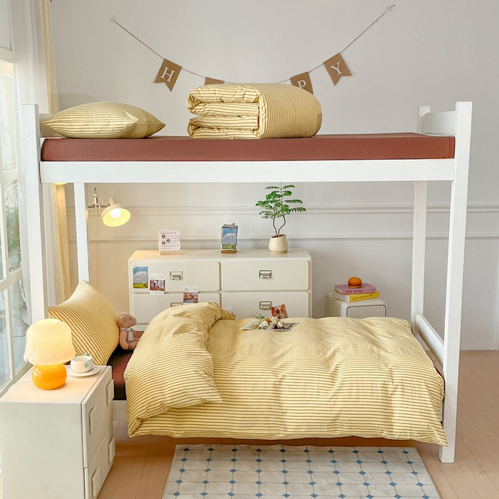 91家纺网 家纺一手货源 找家纺 （总）柠萌家居 2025年最新款学生宿舍全棉无印风A类良品宿舍上下铺三件套